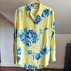 Equipment Yellow and Blue Floral Blouse